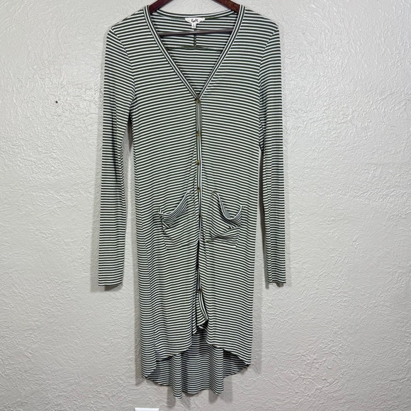 Long‎ Line Duster Cardigan Sweater Small Ribbed Olive Pockets Western Festival - Picture 1 of 14